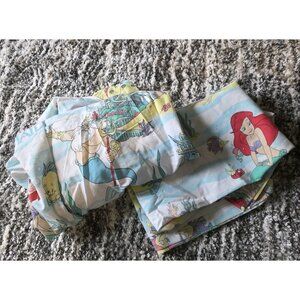 Vintage Disney The Little Mermaid Twin Flat Sheet Fitted Ariel Sebastian 1990s